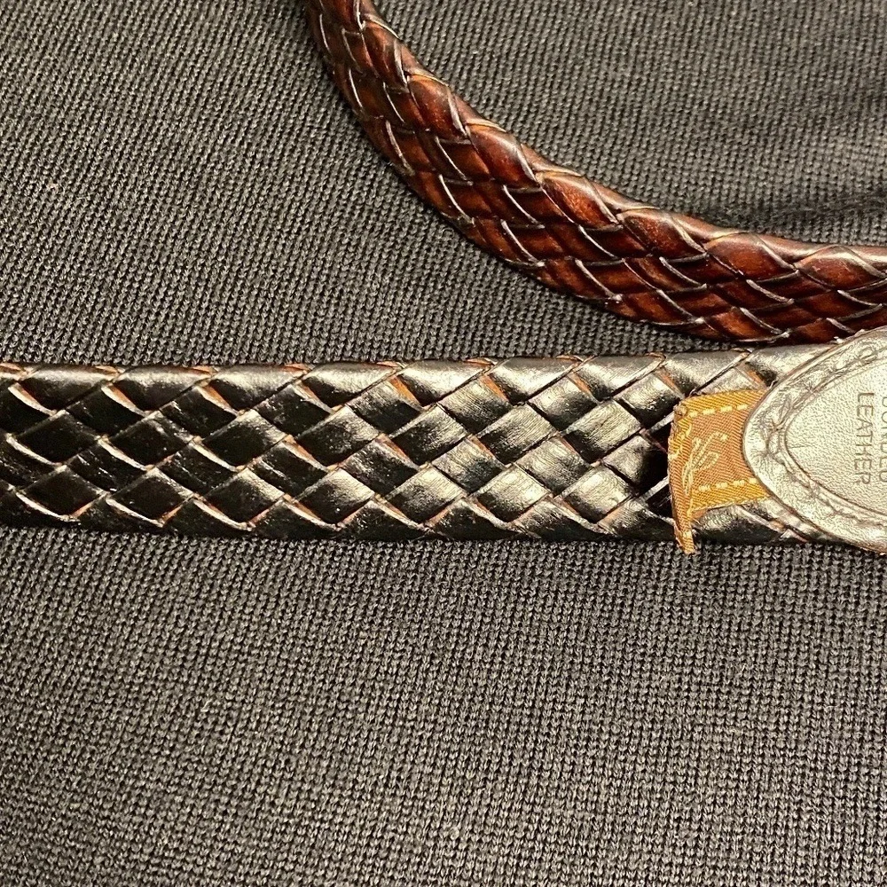 TASSO ELBA men's Sz: 42 Fashion dress belt brown braided woven bonded Leather